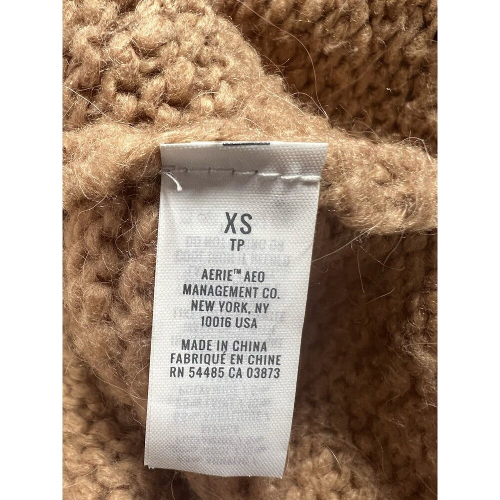 Aerie Women XS Sweater Oversize Boxy Fit Wool Alpaca Polyamide Tan Clunky Knit - Picture 4 of 9